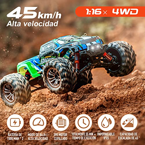 YONCHER YC200 Coche Teledirigido Adulto, 1/16 Offroad 45+Km/h Coche Teledirigido para Niños, Radiocontrol Coche 4x4, 4WD Offroad RC Crawler Camiones de Control Remoto Juguete con 2 Baterías 55min+