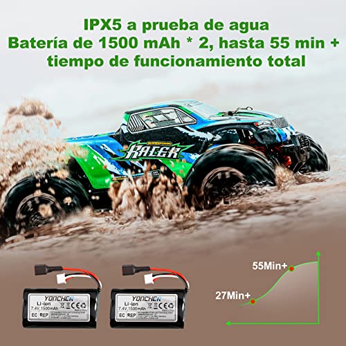 YONCHER YC200 Coche Teledirigido Adulto, 1/16 Offroad 45+Km/h Coche Teledirigido para Niños, Radiocontrol Coche 4x4, 4WD Offroad RC Crawler Camiones de Control Remoto Juguete con 2 Baterías 55min+