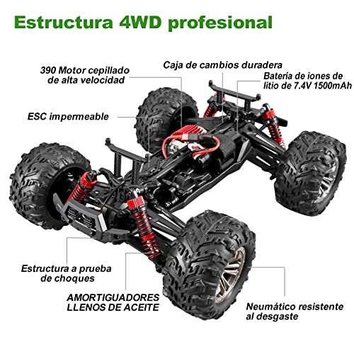 YONCHER YC200 Coche Teledirigido Adulto, 1/16 Offroad 45+Km/h Coche Teledirigido para Niños, Radiocontrol Coche 4x4, 4WD Offroad RC Crawler Camiones de Control Remoto Juguete con 2 Baterías 55min+