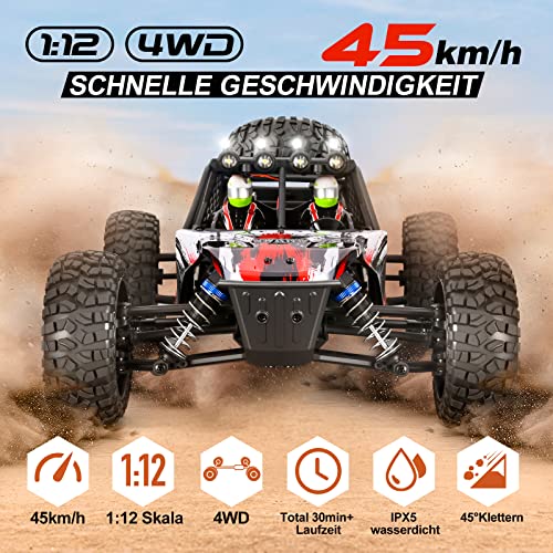 YONCHER YC280 Coche Teledirigido, 1/12 45+Km/h Grande Coche Teledirigido Todoterreno Adulto para Niños, 4x4 Radiocontrol Coche, 4WD Offroad RC Crawler