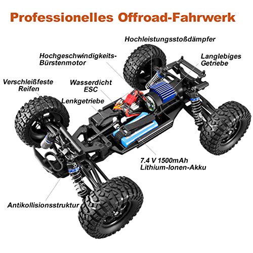 YONCHER YC280 Coche Teledirigido, 1/12 45+Km/h Grande Coche Teledirigido Todoterreno Adulto para Niños, 4x4 Radiocontrol Coche, 4WD Offroad RC Crawler