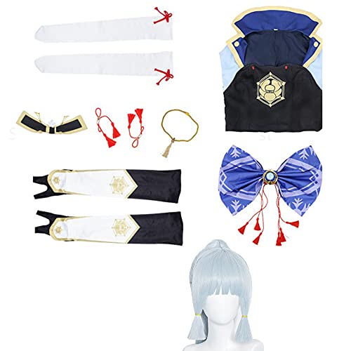 Yu Liao Genshi-n Impact Disfraz de Cosplay Kamisato Ayaka Vestido de Cosplay con Peluca y Sombrero Juego Completo, Juego de Roles Fiesta de Halloween para Mujeres