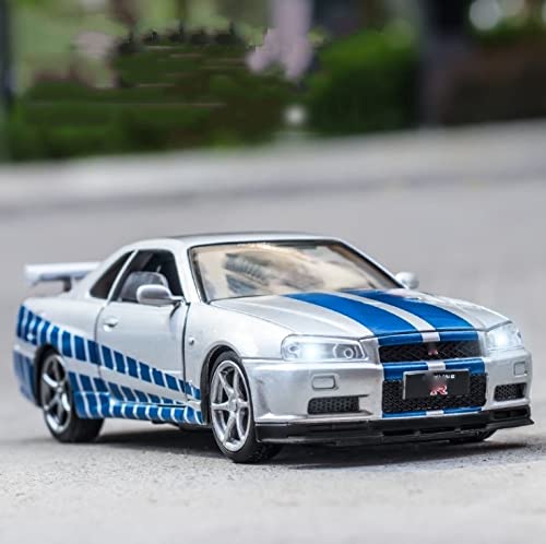 YWDC Juguetes de Coche para N-Issan para Skyline Ares GTR R34 1:32 Raza Diecasts Vehículos De Juguete Metal Modelo Modelo De Sonido Luz De Sonido Juguetes (Color : A)