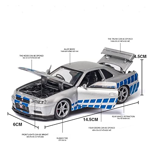 YWDC Juguetes de Coche para N-Issan para Skyline Ares GTR R34 1:32 Raza Diecasts Vehículos De Juguete Metal Modelo Modelo De Sonido Luz De Sonido Juguetes (Color : A)