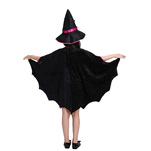 YWLINK Disfraz de Bruja Niña Vestido Tutú Princesa Brillantes Estrellas con Sombrero Bolsa de Dulces Varita Traje Reina Oscuridad para Halloween Fiesta Carnaval