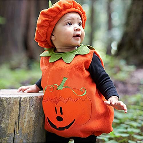 YWLINK Disfraz De Fiesta De Halloween Cosplay Sin Mangas Disfraz De Calabaza Para NiñOs NiñAs Traje De Juego/Juego De Roles Traje De Rendimiento Mono Lindo+Naranja Sombrero Regalo De Vacaciones