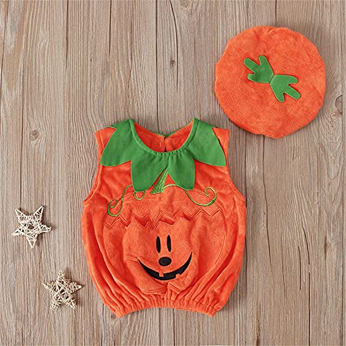 YWLINK Disfraz De Fiesta De Halloween Cosplay Sin Mangas Disfraz De Calabaza Para NiñOs NiñAs Traje De Juego/Juego De Roles Traje De Rendimiento Mono Lindo+Naranja Sombrero Regalo De Vacaciones