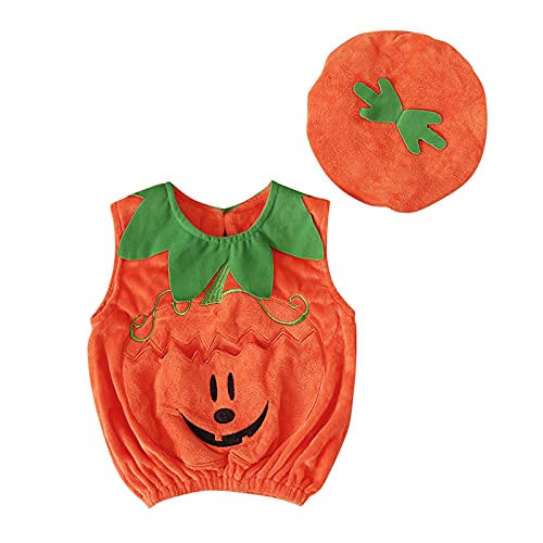 YWLINK Disfraz De Fiesta De Halloween Cosplay Sin Mangas Disfraz De Calabaza Para NiñOs NiñAs Traje De Juego/Juego De Roles Traje De Rendimiento Mono Lindo+Naranja Sombrero Regalo De Vacaciones