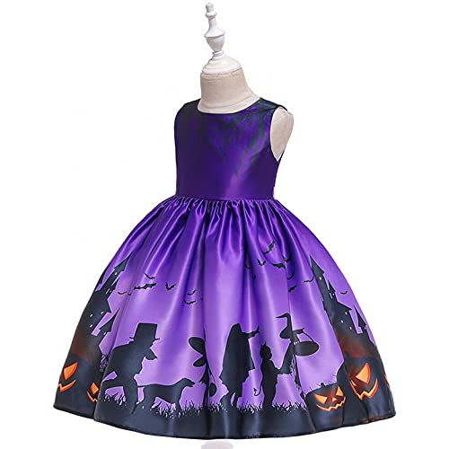 YWLINK NiñOs Vestido Ceremonial Halloween NiñA Cosplay Princesa Vestido Disfraz De Bruja para NiñOs, Disfraz De Halloween,Vestido Estampado Vestido De Encaje con Estampado De Calaveras