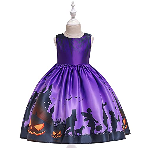 YWLINK NiñOs Vestido Ceremonial Halloween NiñA Cosplay Princesa Vestido Disfraz De Bruja para NiñOs, Disfraz De Halloween,Vestido Estampado Vestido De Encaje con Estampado De Calaveras