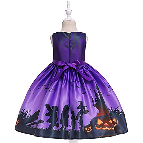 YWLINK NiñOs Vestido Ceremonial Halloween NiñA Cosplay Princesa Vestido Disfraz De Bruja para NiñOs, Disfraz De Halloween,Vestido Estampado Vestido De Encaje con Estampado De Calaveras