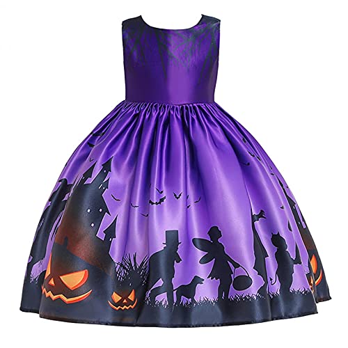 YWLINK NiñOs Vestido Ceremonial Halloween NiñA Cosplay Princesa Vestido Disfraz De Bruja para NiñOs, Disfraz De Halloween,Vestido Estampado Vestido De Encaje con Estampado De Calaveras