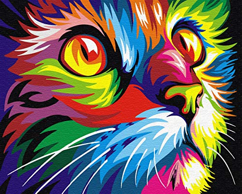 YXQSED [Rahmenlos] DIY Pintura por Números, Pint por Número de Kits for Adultos Mayores Avanzada Niños Joven-Gatito Colorido 16x20 Inch