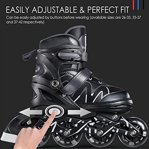 Zapatos de Rodillos de Patines en línea, Quad Skates Tamaño de Zapato Ajustable 26-42, ABEC-7 Rodamientos de Bolas de Cromo Patines Transpirables, Patines para niños para niños Adultos