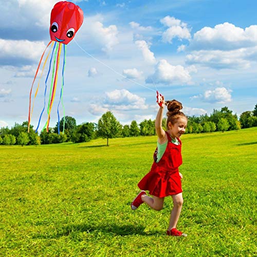 ZERHOK 2 piezas Cometas de Pulpo Cometa Grande para Niños Cometa Infantil Arcoiris Fácil de Volar para Actividades al Aire Libre Viaje Playa Adultos Chicos Niñas(Rojo y Azul)