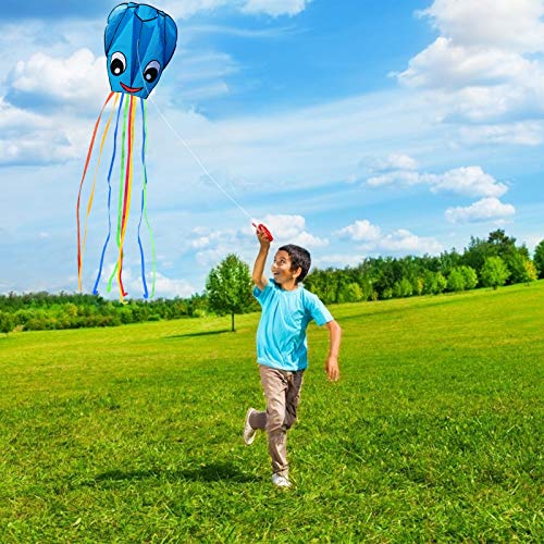 ZERHOK 2 piezas Cometas de Pulpo Cometa Grande para Niños Cometa Infantil Arcoiris Fácil de Volar para Actividades al Aire Libre Viaje Playa Adultos Chicos Niñas(Rojo y Azul)