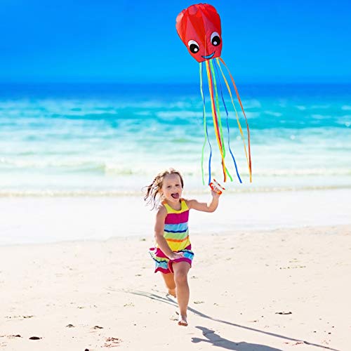 ZERHOK 2 piezas Cometas de Pulpo Cometa Grande para Niños Cometa Infantil Arcoiris Fácil de Volar para Actividades al Aire Libre Viaje Playa Adultos Chicos Niñas(Rojo y Azul)