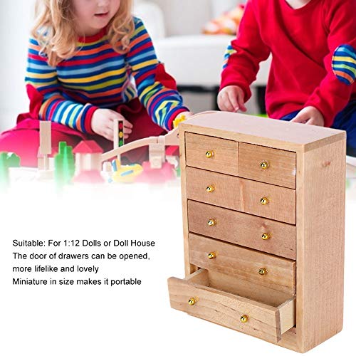 Zerodis Gabinete de Madera en Miniatura a Escala 1:12 Gabinete de 5 cajones Muebles de casa de muñecas Mueble de gabinete Modelo de Juego de imitación Juguete Educativo (Cajonera de 5 Capas)