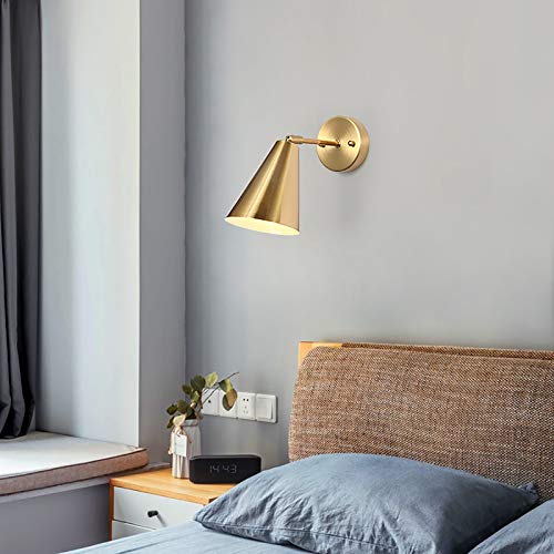 ZMLG Cobre Aplique De Pared Interior Nordico, Luz De Lectura para Libros En La Cama con Ángulo Ajustable, Lámpara De Pared Led Moderna para Salón Dormitorio Pasillo, E27 Portalámparas