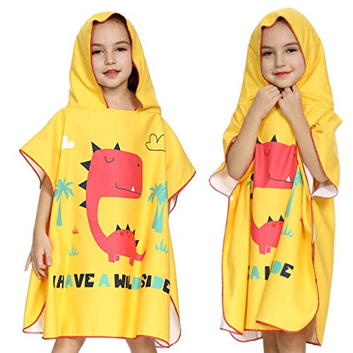 ZOOMY Toalla de Playa con Capucha para niños Lindo Dinosaurio de Dibujos Animados Impreso Pullover Swim Pool Coverup Poncho Cape Cuerda de baño portátil - 6# Amarillo - M