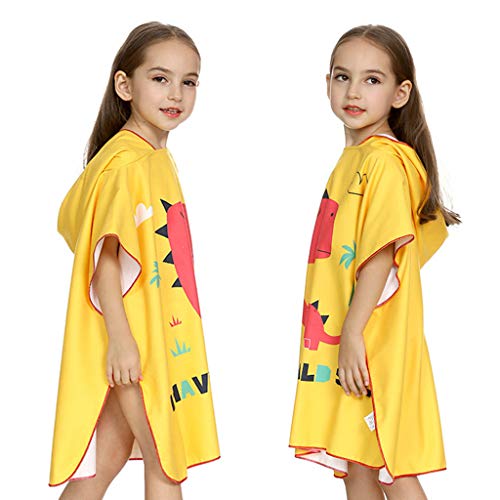 ZOOMY Toalla de Playa con Capucha para niños Lindo Dinosaurio de Dibujos Animados Impreso Pullover Swim Pool Coverup Poncho Cape Cuerda de baño portátil - 6# Amarillo - M