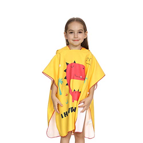 ZOOMY Toalla de Playa con Capucha para niños Lindo Dinosaurio de Dibujos Animados Impreso Pullover Swim Pool Coverup Poncho Cape Cuerda de baño portátil - 6# Amarillo - M