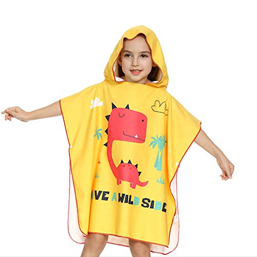 ZOOMY Toalla de Playa con Capucha para niños Lindo Dinosaurio de Dibujos Animados Impreso Pullover Swim Pool Coverup Poncho Cape Cuerda de baño portátil - 6# Amarillo - M