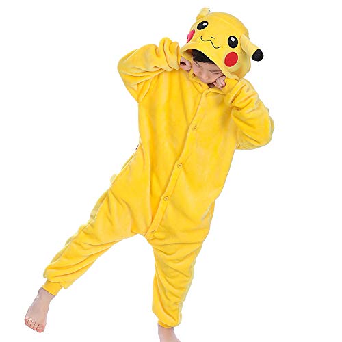 zpllsbratos Niños Pijamas Animales Ropa de Dormir Cosplay Disfraz para Carnaval Halloween Navidad(Pikachu,Etiqueta 125 para Altura 135cm-145cm)