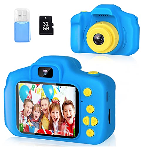 ZStarlite Cámara Digital para Niños, 1080P 2.0" HD Selfie Video Cámara Infantil, Regalos Ideales para Niños Niñas de 3-10 Años, con Tarjeta TF 32 GB, Lector de Tarjetas (Azul Amarillo)