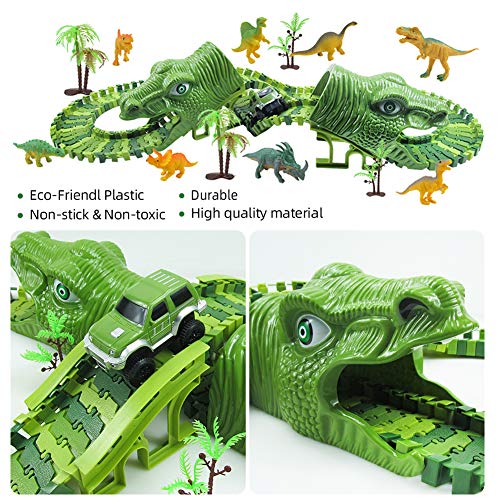 Zwini Pista de Carreras Juguetes de Dinosaurios Mundo Jurásico 153 Pistas Flexibles Que Dinosaur Track Toy Car para niños Circuitos de Carreras de Autos