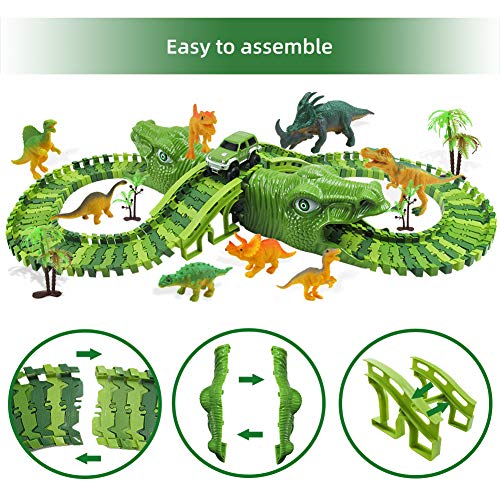 Zwini Pista de Carreras Juguetes de Dinosaurios Mundo Jurásico 153 Pistas Flexibles Que Dinosaur Track Toy Car para niños Circuitos de Carreras de Autos