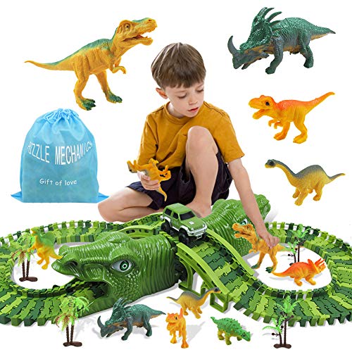 Zwini Pista de Carreras Juguetes de Dinosaurios Mundo Jurásico 153 Pistas Flexibles Que Dinosaur Track Toy Car para niños Circuitos de Carreras de Autos