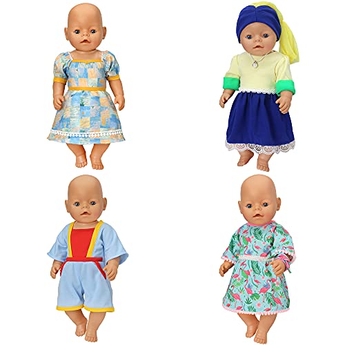 ZWOOS Ropa de Muñeca Bebé para New Born Baby Doll, Adorable Vestidos de Estilo Artístico para Muñecas 35-43 cm, Paquete de 4