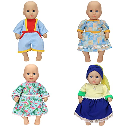 ZWOOS Ropa de Muñeca Bebé para New Born Baby Doll, Adorable Vestidos de Estilo Artístico para Muñecas 35-43 cm, Paquete de 4