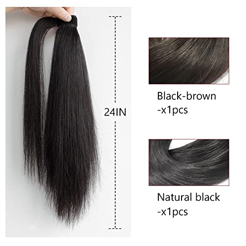 1 paquete de extensión de cola de caballo recta larga de 24 "extensión de cola de caballo envuelta en negro natural 120g estilo de clip sintético extensión de cola de caballo para mujer negro