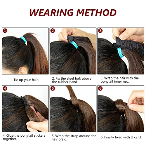 1 paquete de extensión de cola de caballo recta larga de 24 "extensión de cola de caballo envuelta en negro natural 120g estilo de clip sintético extensión de cola de caballo para mujer negro