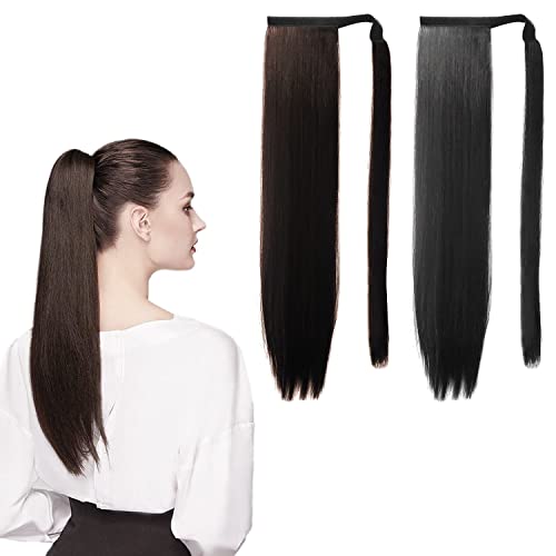 1 paquete de extensión de cola de caballo recta larga de 24 "extensión de cola de caballo envuelta en negro natural 120g estilo de clip sintético extensión de cola de caballo para mujer negro