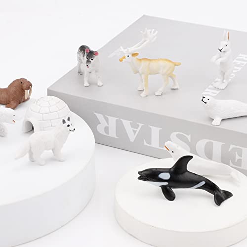 10 figuras de animales polares con iglú para niños, figuras realistas de animales árticos, juego de juguete ártico, decoración de regalo para cumpleaños, baby shower, decoración de fiesta de Navidad