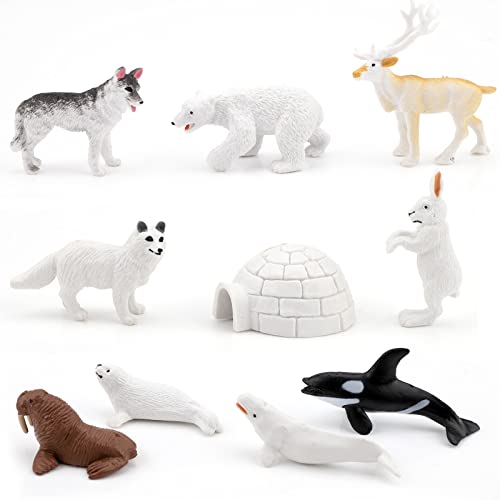 10 figuras de animales polares con iglú para niños, figuras realistas de animales árticos, juego de juguete ártico, decoración de regalo para cumpleaños, baby shower, decoración de fiesta de Navidad