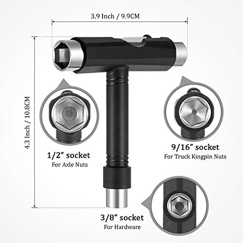 10 Herramientas de Skate Todo en Uno con 8 Rodamientos de Bolas de Monopatín 608RS, 1 Accesorios de Herramienta de T de Patineta Portátil de Multifunción y 1 Destornillador de Llave de Cruz Tipo L