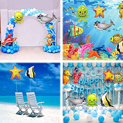 10 piezas Globos de peces Globos de tiburón Cumpleaños bajo el mar Globos Pesca Decoraciones de cumpleaños Bebé Tiburón Decoraciones para fiestas Globos de animales marinos