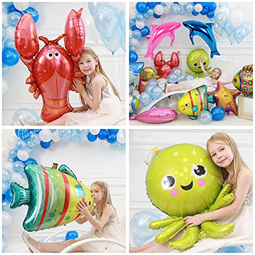 10 piezas Globos de peces Globos de tiburón Cumpleaños bajo el mar Globos Pesca Decoraciones de cumpleaños Bebé Tiburón Decoraciones para fiestas Globos de animales marinos