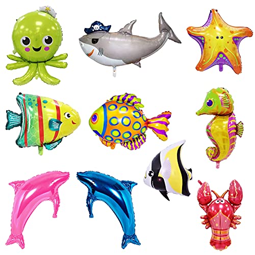 10 piezas Globos de peces Globos de tiburón Cumpleaños bajo el mar Globos Pesca Decoraciones de cumpleaños Bebé Tiburón Decoraciones para fiestas Globos de animales marinos