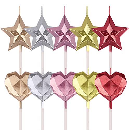 10 piezas Velas de cumpleaños Vela Pastel Estrella con corazón Primeros de la magdalena estrella Velas en forma corazón estrella dorada para cumpleaños bodas aniversario celebración Navidad festival