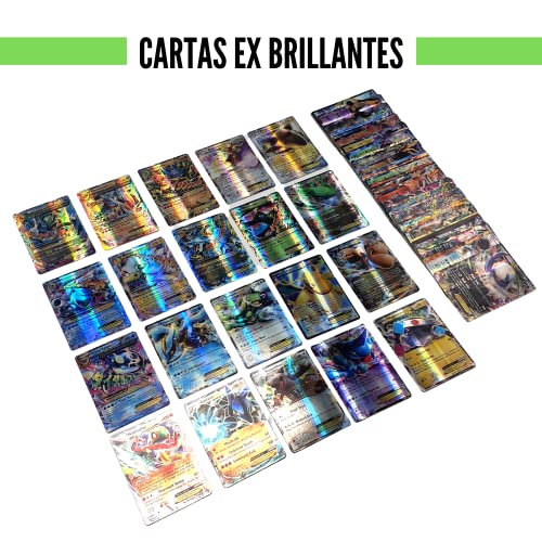 100 Cartas Brillantes Coleccionables en Español. Tarjetas Extraoficiales con Cartas en Inglés EX, GX, Energía Especial, Carta Básica.