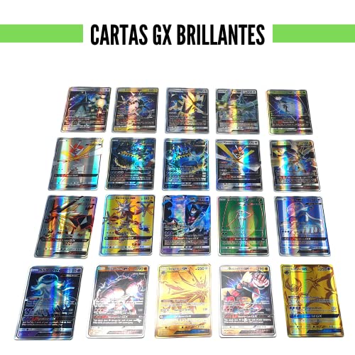 100 Cartas Brillantes Coleccionables en Español. Tarjetas Extraoficiales con Cartas en Inglés EX, GX, Energía Especial, Carta Básica.