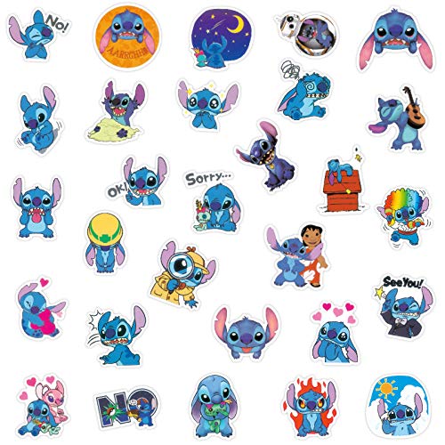 100 pegatinas Lilo y Stitch Botellas de agua para ordenador portátil, coche, hidrofrascos para teléfono, guitarra, monopatín, ordenador, anime, dibujos animados, para adolescentes, niños y adultos