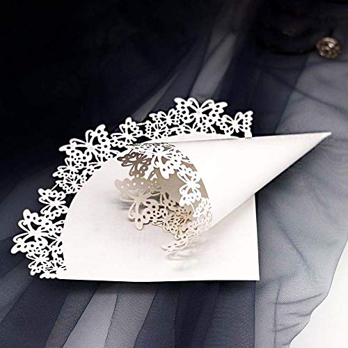 100 Piezas Arroz Conos de Mariposa, Conos de Papel para la Boda, Petalos, Confeti, Caramelo Porta Conos Blancos con Pegatina, Favores de Boda, Comunión, Bautismo, Fiesta - Decoración de boda