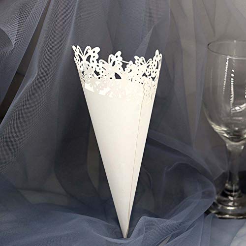 100 Piezas Arroz Conos de Mariposa, Conos de Papel para la Boda, Petalos, Confeti, Caramelo Porta Conos Blancos con Pegatina, Favores de Boda, Comunión, Bautismo, Fiesta - Decoración de boda