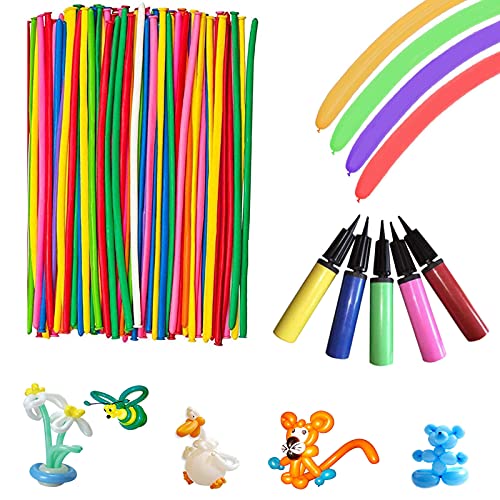 100 Piezas Globos Largos de Látex Globos Largos de Colores Globos Mágicos Globos De Modelado Globos Multicolores Largo Forma Globos con Bomba para Modelado de Animales Bodas Cumpleaños Fiestas